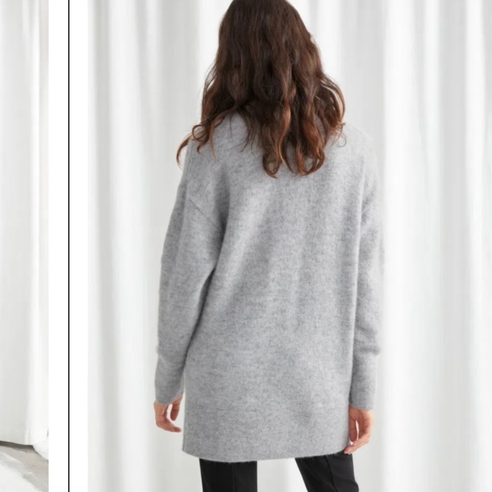 & Other Stories Alpaca Gray Relaxed Alpaca Blend Diamanté Button Cardigan Size M - Picture 4 of 4